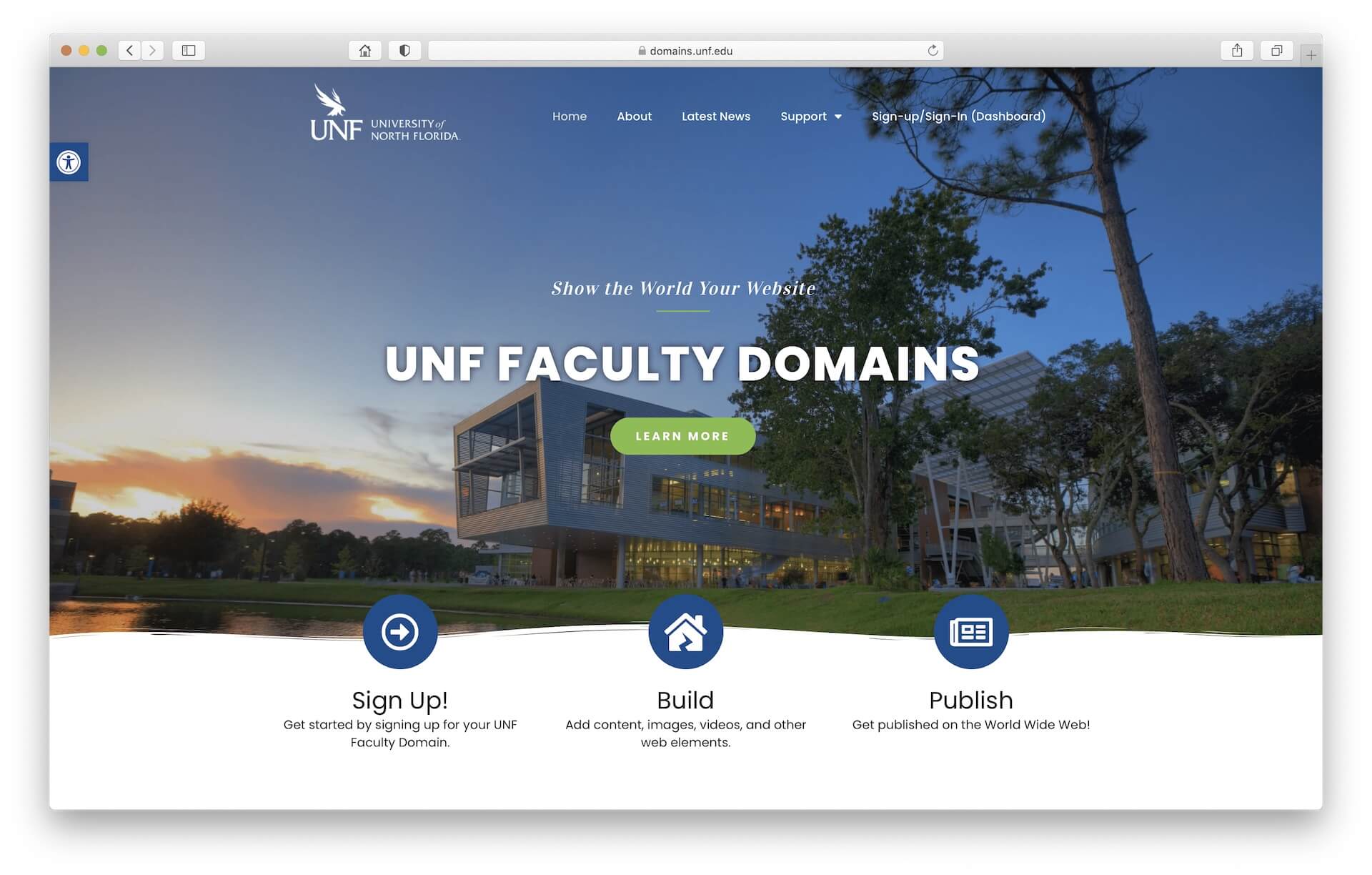 UNF Faculty Domains webpage screenshot